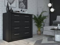 Arte Idea Contemporary Chest Of Drawers Silver Handles 4 Drawers Black (H)910mm (W)1000mm (D)420mm - thumbnail 1