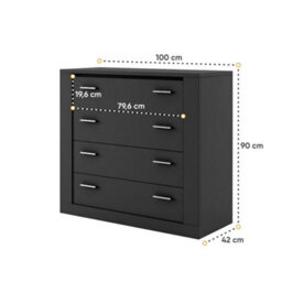 Arte Idea Contemporary Chest Of Drawers Silver Handles 4 Drawers Black (H)910mm (W)1000mm (D)420mm - thumbnail 4