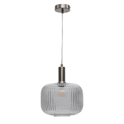 First Choice Lighting Batley Large - Clear Ribbed Glass Satin Nickel Deco Pendant Fitting - image 1