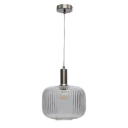 First Choice Lighting Batley Large - Clear Ribbed Glass Satin Nickel Deco Pendant Fitting - thumbnail 1