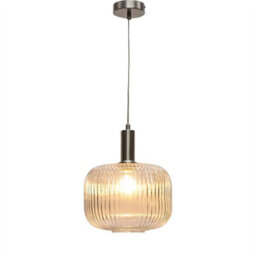 First Choice Lighting Batley Large - Clear Ribbed Glass Satin Nickel Deco Pendant Fitting - thumbnail 2