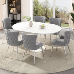 HomeTouch Set Of 2 Modern Grey Velvet Dining Chairs With Wing Back & Silver Legs - thumbnail 4