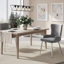 HomeTouch Set Of 2 Modern Grey Velvet Dining Chairs With Wing Back & Silver Legs
