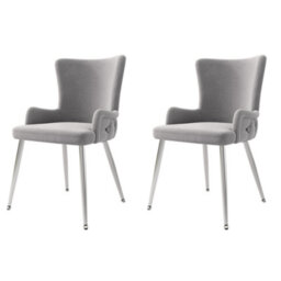 HomeTouch Set Of 2 Modern Grey Velvet Dining Chairs With Wing Back & Silver Legs - thumbnail 7