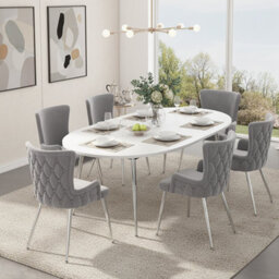 HomeTouch Set Of 2 Modern Grey Velvet Dining Chairs With Wing Back & Silver Legs - thumbnail 6