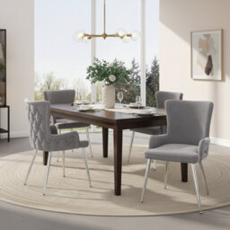 HomeTouch Set Of 2 Modern Grey Velvet Dining Chairs With Wing Back & Silver Legs - thumbnail 3