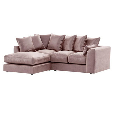 Furnishings For Less UK Brooklyn Plush Velvet 3 To 4 Seater L Shaped Corner Sofa Fibre Pink Left Hand Facing - image 1