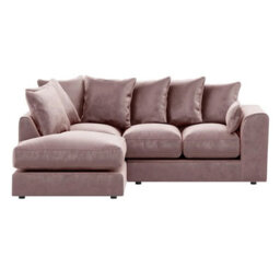 Furnishings For Less UK Brooklyn Plush Velvet 3 To 4 Seater L Shaped Corner Sofa Fibre Pink Left Hand Facing - thumbnail 2