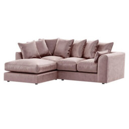 Furnishings For Less UK Brooklyn Plush Velvet 3 To 4 Seater L Shaped Corner Sofa Fibre Pink Left Hand Facing