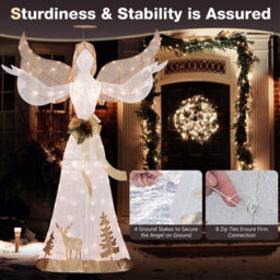 Costway 150 Cm Lighted Christmas Angel Decoration W/ 100 Warm White Led Lights - thumbnail 4