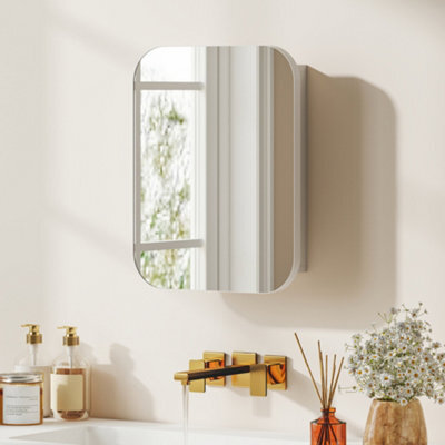 Homcom Wall Mounted Bathroom Cabinet With Mirror Adjustable Shelves White - image 1