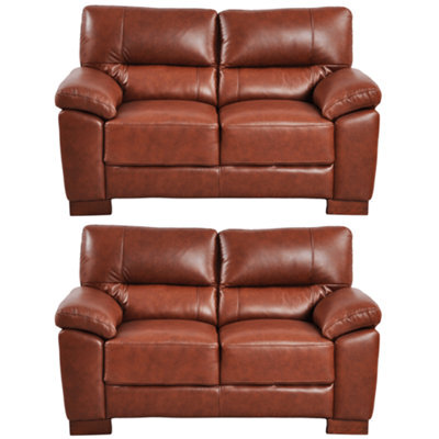 Furniture Instore Dalmore Genuine Leather Tan 2+2 Seater Sofa Set - image 1