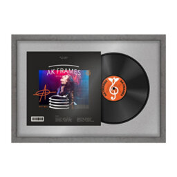 "AK Frames 25X17"" Grey Marble Modern Vinyl Record Frame With Silver Mount For 12 Inch Lp Cover & Disc - Overlapped Design"