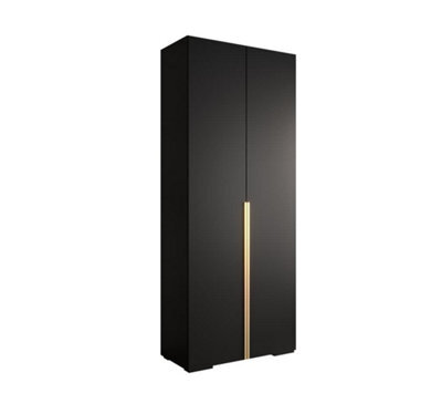 Arte Stylish Black Inova I Hinged Door Wardrobe W1000mm H2370mm D470mm - Modern Storage With Vertical Gold Handles - image 1
