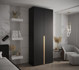 Arte Stylish Black Inova I Hinged Door Wardrobe W1000mm H2370mm D470mm - Modern Storage With Vertical Gold Handles - thumbnail 2