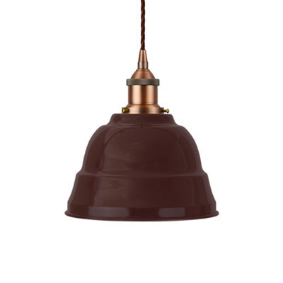 Burgundy Red Lincoln Painted Dome Pendant Light With Matt Antique Copper Lamp Holder And Brown Twisted Cable - Se Home - image 1