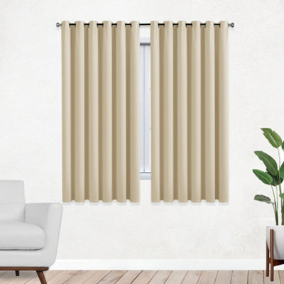 Bedlooms Cream Thermal Insulated Blackout Window Eyelet Curtain (Pair) 46 X 54 Inches With Tie Backs Two - image 1