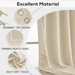Bedlooms Cream Thermal Insulated Blackout Window Eyelet Curtain (Pair) 46 X 54 Inches With Tie Backs Two - thumbnail 6
