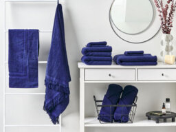 Beliani Set Of 9 Towels Atiu Terry Cotton Navy Blue - thumbnail 2