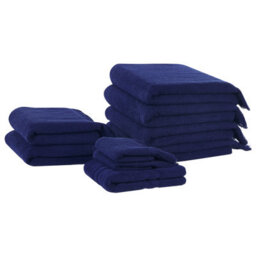 Beliani Set Of 9 Towels Atiu Terry Cotton Navy Blue