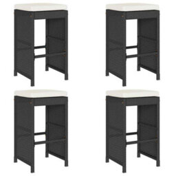 Berkfield Garden Bar Stools With Cushions 4 Pcs Black Poly Rattan - thumbnail 2