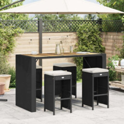 Berkfield Garden Bar Stools With Cushions 4 Pcs Black Poly Rattan