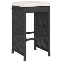 Berkfield Garden Bar Stools With Cushions 4 Pcs Black Poly Rattan - thumbnail 3