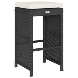 Berkfield Garden Bar Stools With Cushions 4 Pcs Black Poly Rattan - thumbnail 6