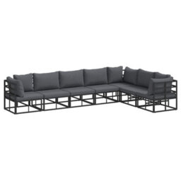 Berkfield Garden Sofa Set With Cushion 7 Pcs Black Aluminium - thumbnail 2