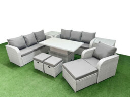 Fimous 10 Seater Poly Rattan Outdoor Garden Furniture Adjustable Lifting Dining Or Coffee Table Sofa Set 3 Stools 2 Side Table - thumbnail 2