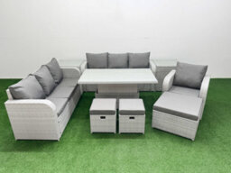 Fimous 10 Seater Poly Rattan Outdoor Garden Furniture Adjustable Lifting Dining Or Coffee Table Sofa Set 3 Stools 2 Side Table - thumbnail 1