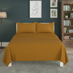 Easy Care Flat Bed Sheet Polycotton Durable Low Maintenance Bedding Mustard
