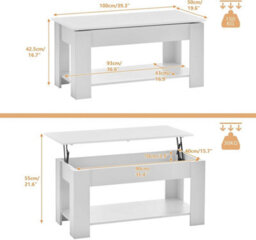 Wooden Lift Up Top Coffee Table With Storage Shelf Living Room Home Office - thumbnail 2