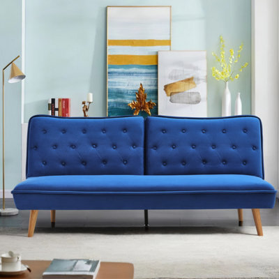 Living And Home Blue 2 Seat Fabric Upholstered Sofa Couch Convertible Sofabed With Wood Leg - image 1