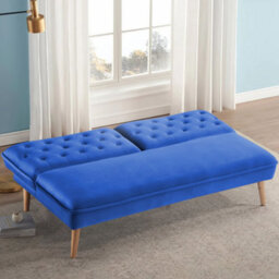 Living And Home Blue 2 Seat Fabric Upholstered Sofa Couch Convertible Sofabed With Wood Leg - thumbnail 2