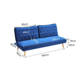 Living And Home Blue 2 Seat Fabric Upholstered Sofa Couch Convertible Sofabed With Wood Leg - thumbnail 6