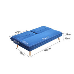 Living And Home Blue 2 Seat Fabric Upholstered Sofa Couch Convertible Sofabed With Wood Leg - thumbnail 7
