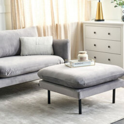 Wyld And Coco Glamour Velvet Pillow-Top Ottoman Footstool Grey With Aluminium Legs, W70 X D70 X H44Cm - thumbnail 2
