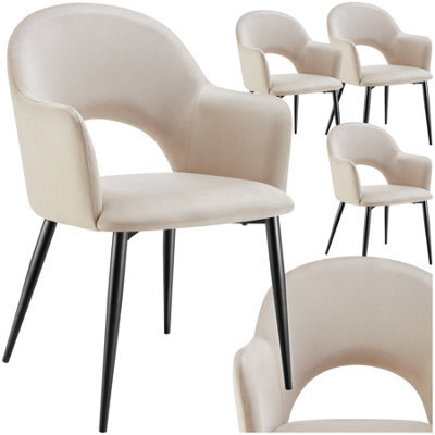 Tectake Set Of 4 Dining Chair Sasha- Padded Armchair In Velvet Look, Continuous Backrest  - Cream - image 1