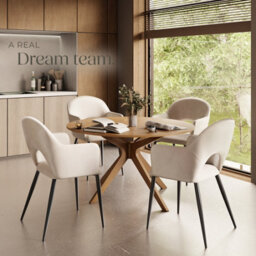 Tectake Set Of 4 Dining Chair Sasha- Padded Armchair In Velvet Look, Continuous Backrest  - Cream - thumbnail 9