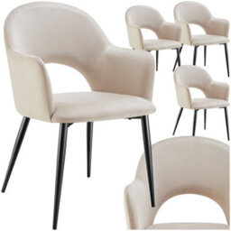 Tectake Set Of 4 Dining Chair Sasha- Padded Armchair In Velvet Look, Continuous Backrest  - Cream - thumbnail 1