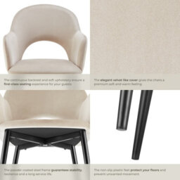 Tectake Set Of 4 Dining Chair Sasha- Padded Armchair In Velvet Look, Continuous Backrest  - Cream - thumbnail 5