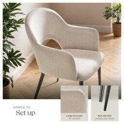 Tectake Set Of 4 Dining Chair Sasha- Padded Armchair In Velvet Look, Continuous Backrest  - Cream - thumbnail 4