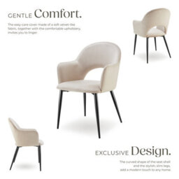 Tectake Set Of 4 Dining Chair Sasha- Padded Armchair In Velvet Look, Continuous Backrest  - Cream - thumbnail 3