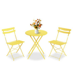 Set Of 3 Garden Foldable Bistro Set, Small Garden Round Table Set, Yellow - thumbnail 6