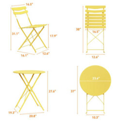 Set Of 3 Garden Foldable Bistro Set, Small Garden Round Table Set, Yellow - thumbnail 2