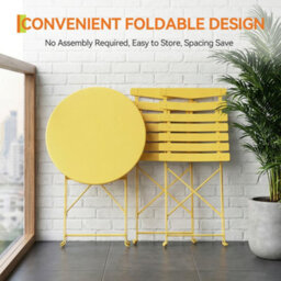 Set Of 3 Garden Foldable Bistro Set, Small Garden Round Table Set, Yellow - thumbnail 3