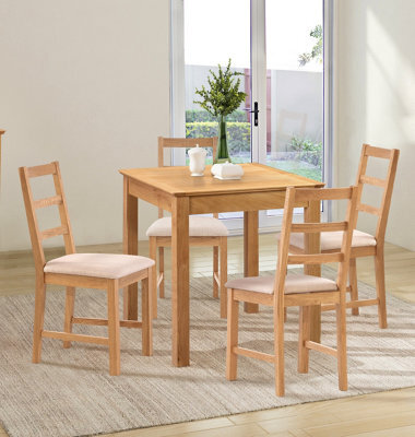 Hallowood Furniture Hereford Small Dining Table With 4 Ladder Back Oak Chairs (Beige Seat) - image 1