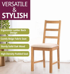 Hallowood Furniture Hereford Small Dining Table With 4 Ladder Back Oak Chairs (Beige Seat) - thumbnail 5