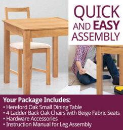 Hallowood Furniture Hereford Small Dining Table With 4 Ladder Back Oak Chairs (Beige Seat) - thumbnail 7